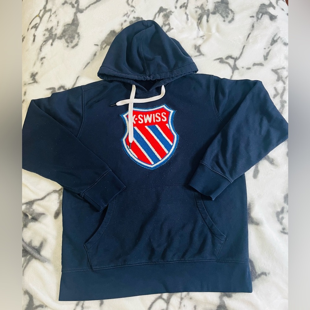 K-SWISS Navy Blue Unisex Hoodie with embroidered shield logo - Size MEDIUM